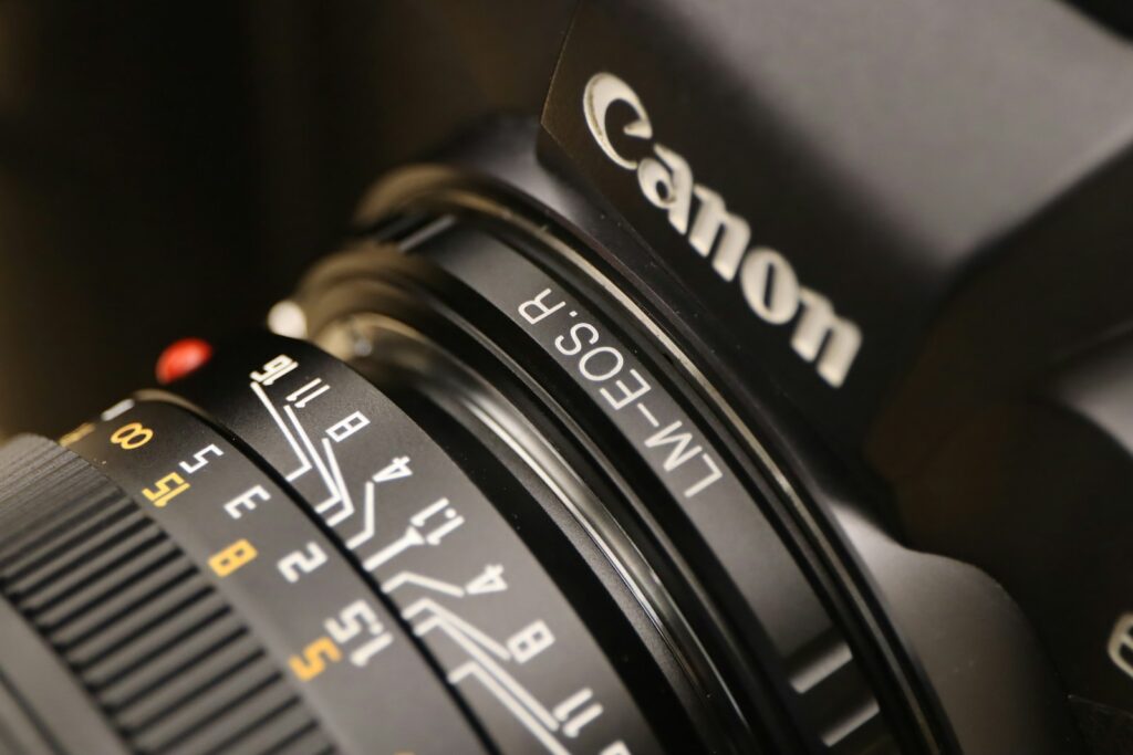Close-up of a canon camera lens